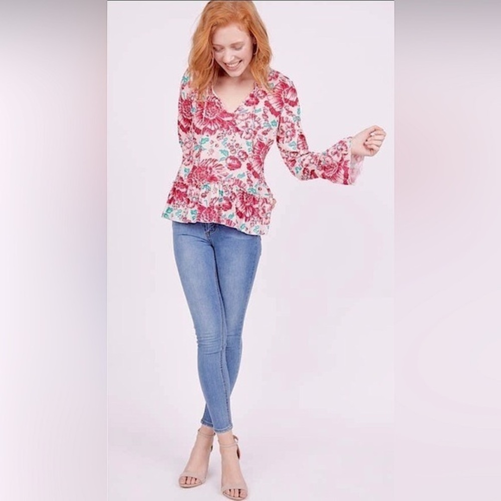 Anthropologie Plenty by Tracy Reese Ruffle top pink